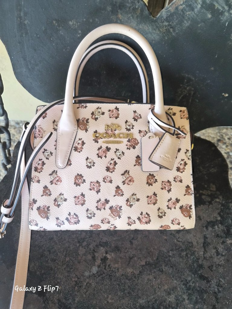 Cream Floral Print Crossbody Satchel With Top Handles — image 2 of 3